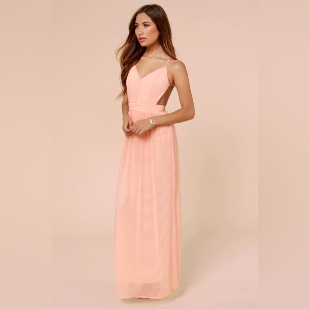 LULUS Exclusive Rooftop Garden Backless Peach Maxi Dress
